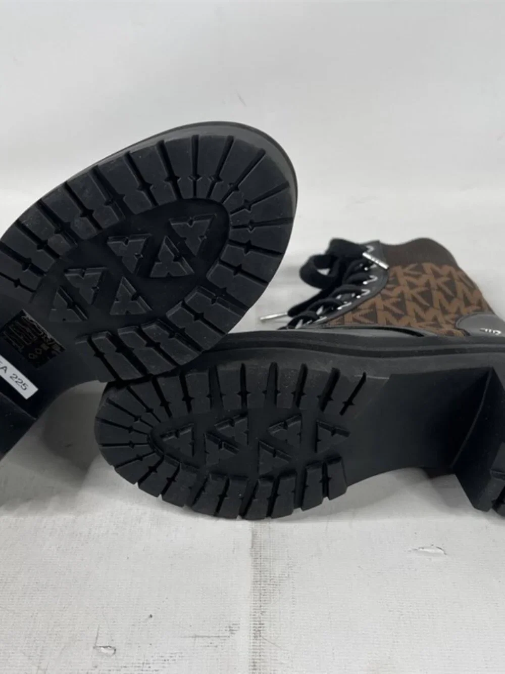 MICHAEL MICHAEL KORS Brea Leather and Logo Jacquard Combat Boot Size 6